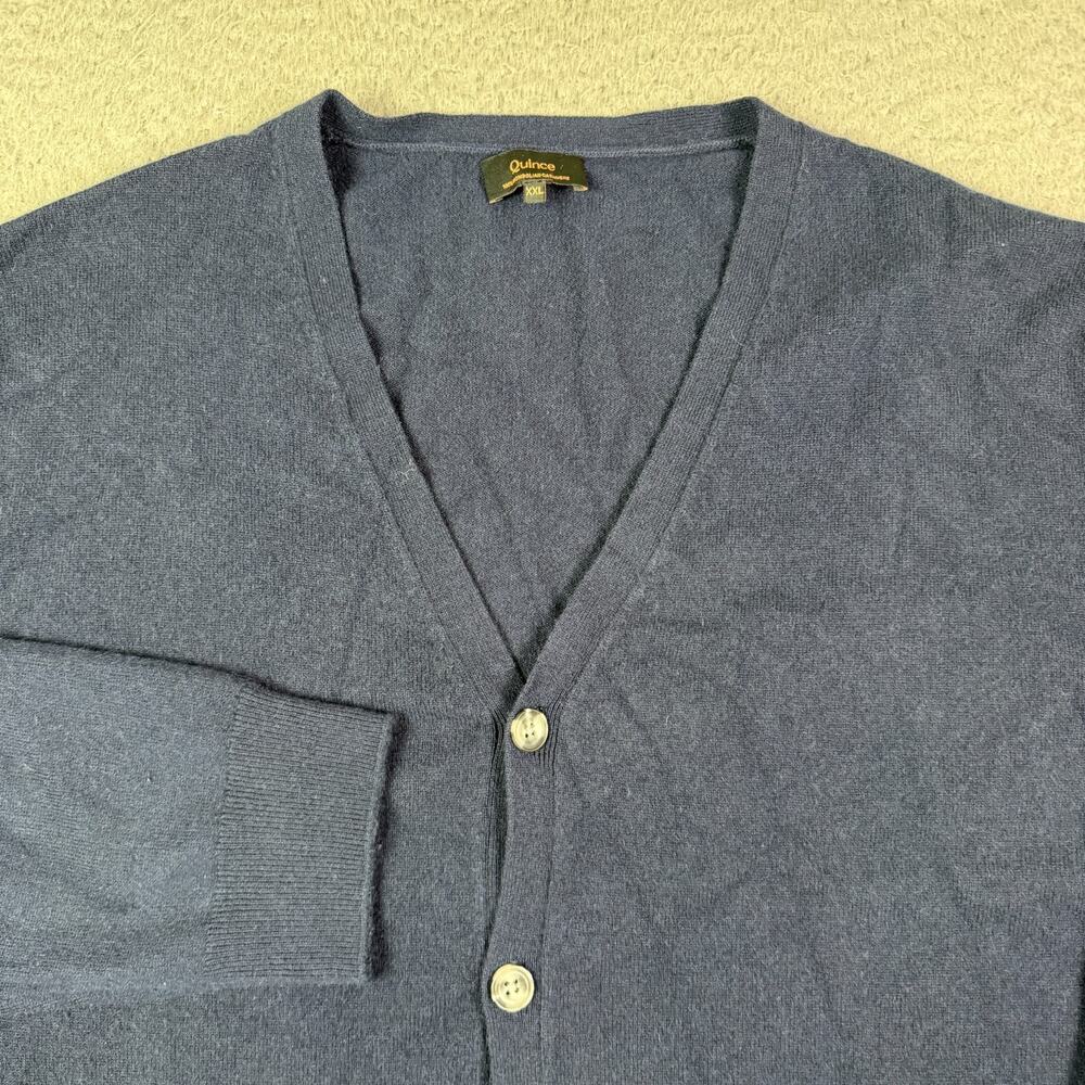 Quince Mongolian Cashmere Cardigan Sweater Mens 2XL True Navy Blue Soft Preppy